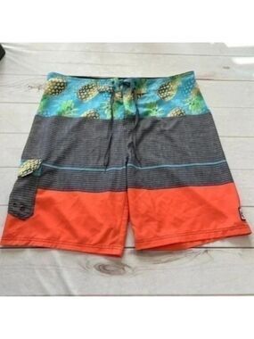 Ocean Current Men's 38 Pineapple Gray Orange Board Shorts Swim Trunks